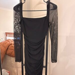 Princess Polly Elegant Black Mesh Sleeve Dress